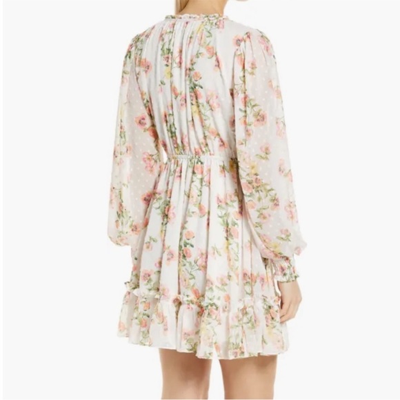 Rachel Parcell Women’s Floral Print Swiss Dot Dress Sz S  with Ruffle Hem - Picture 4 of 7